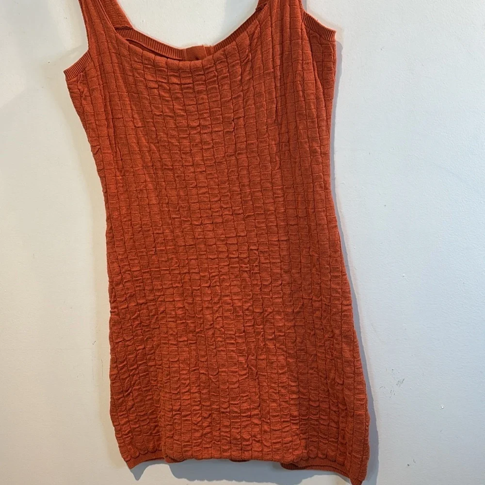 Free People Beach burnt orange seersucker mini dress medium - Picture 10 of 12